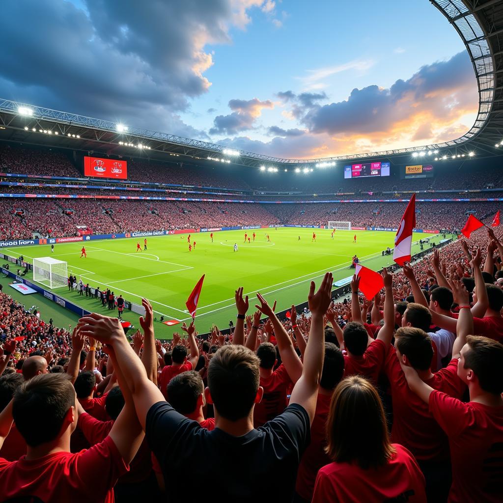 Fans celebrating a goal during a live football euro match