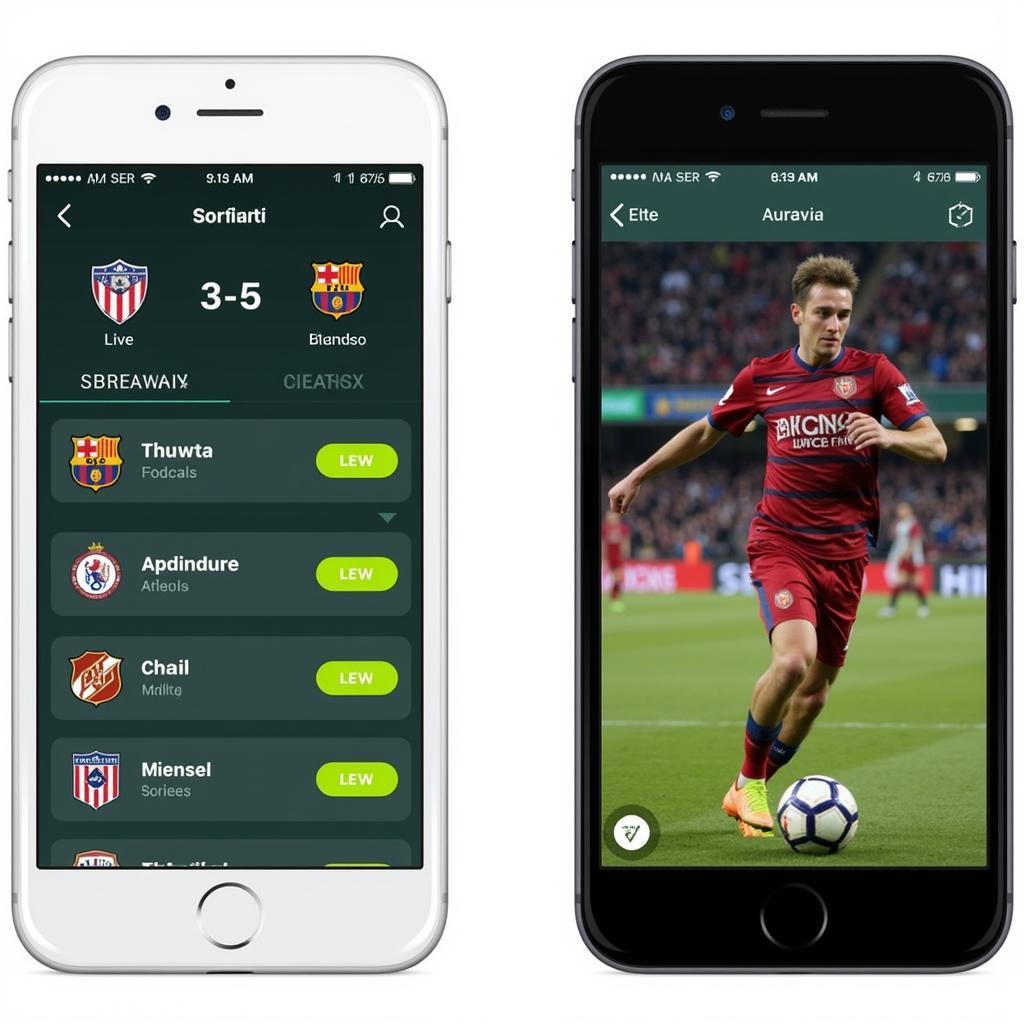 Live football streaming app screenshot on an iPhone displaying a live match.