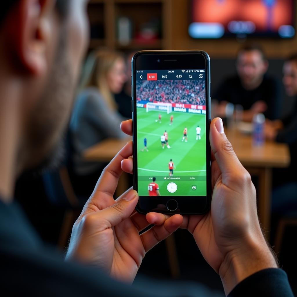 Watching live football on a mobile phone using a streaming app