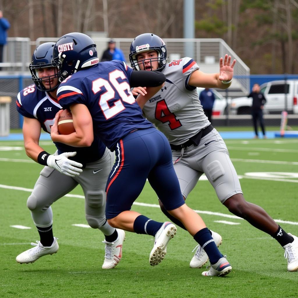 Lumpkin County football players in action during a live game