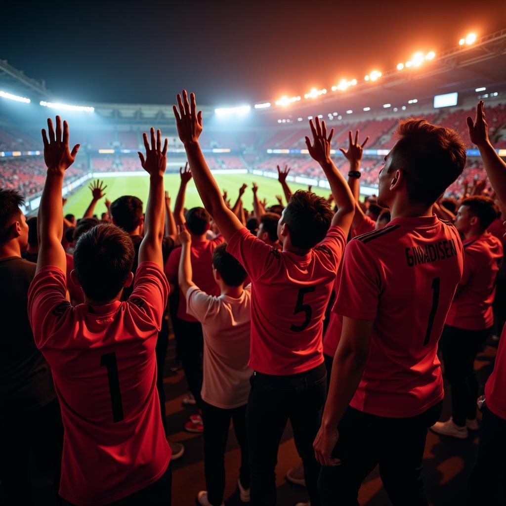 Malaysian Football Fans Celebrating a Goal