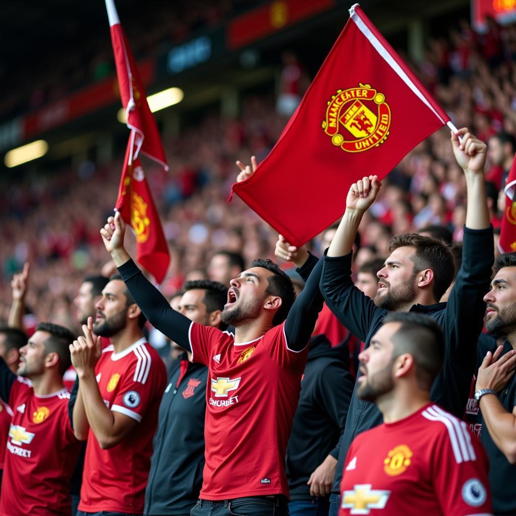 Manchester United fans creating a vibrant atmosphere during a live match