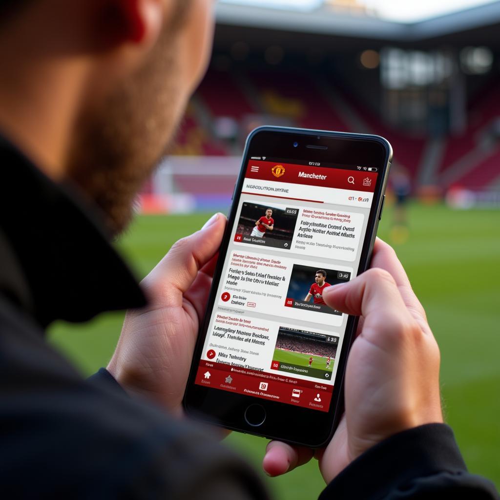 Checking live Manchester United match updates on a smartphone