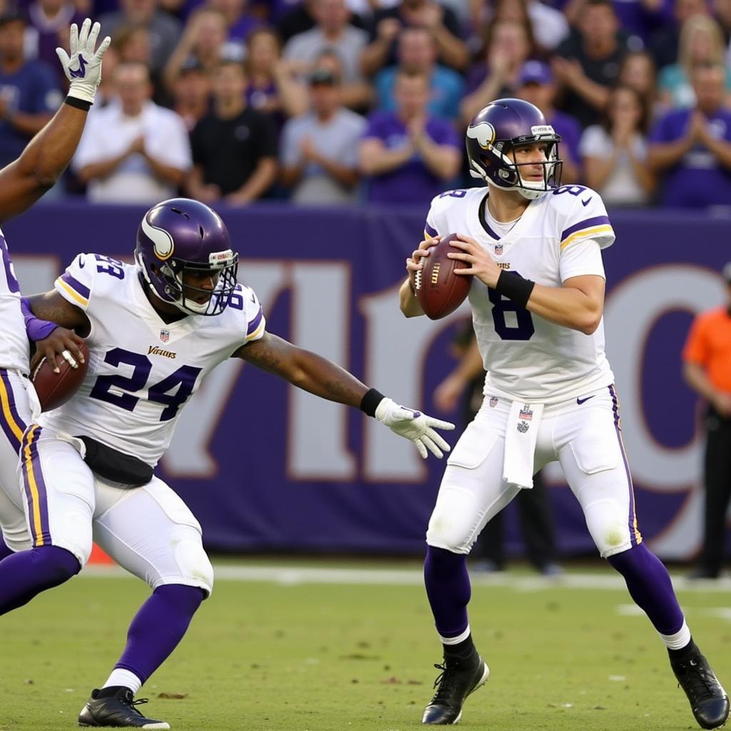 Minnesota Vikings players in action during a live football game