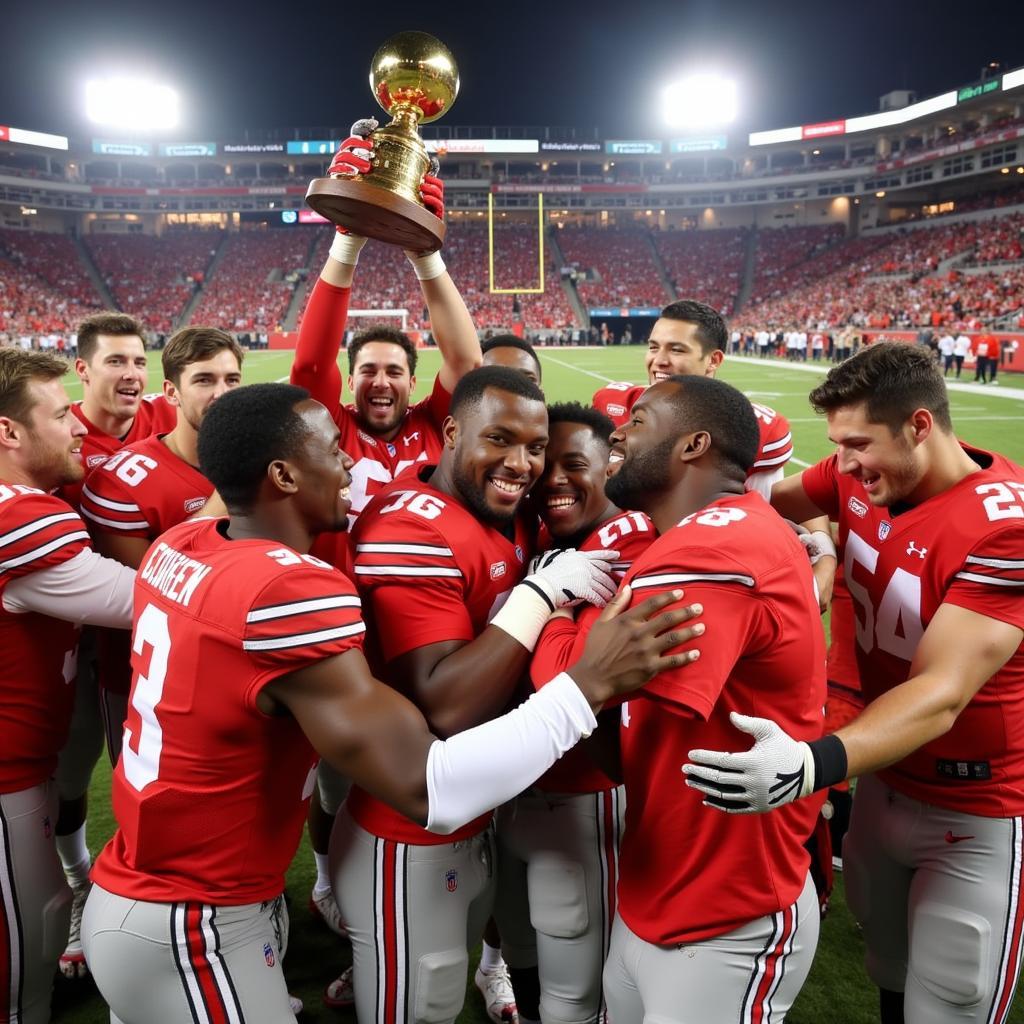 Ohio State Buckeyes celebrating their 2015 championship win