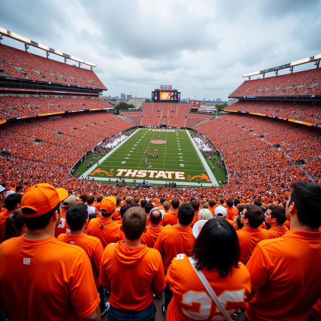 Fans cheering at Boone Pickens Stadium during an okstate football game