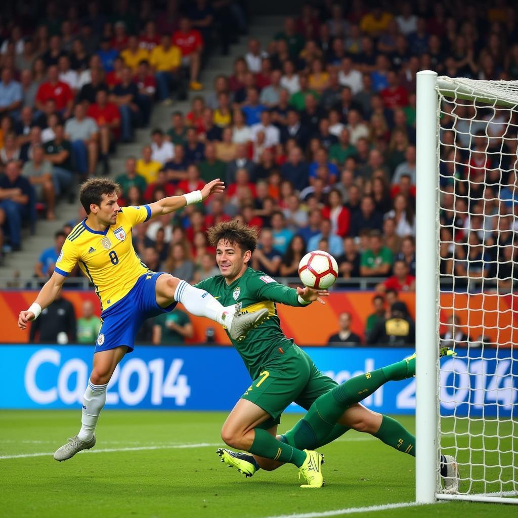 Olympic Football Player Scoring a Goal