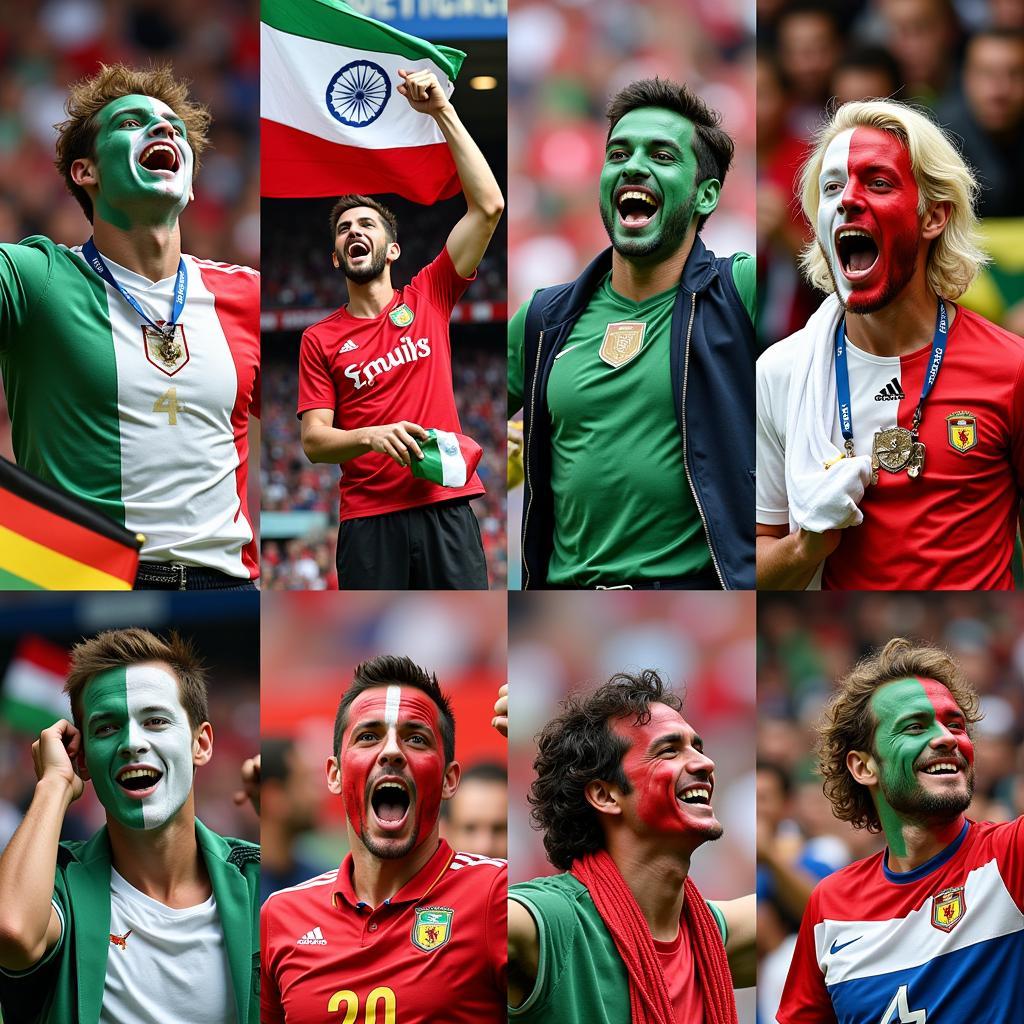 Fans from both Argentina and Brazil celebrating and cheering passionately in the stadium.