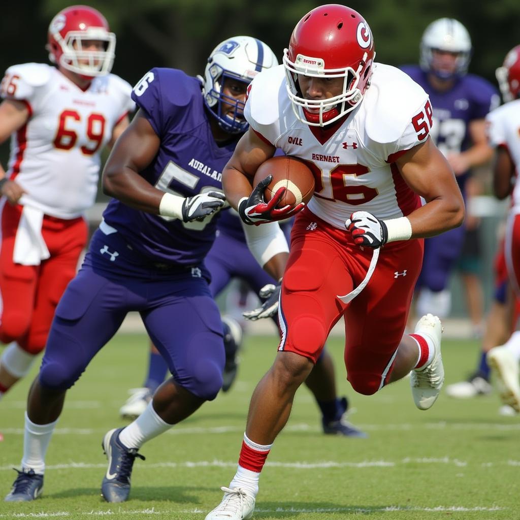 Pine Ridge Running Back Breaking Through the Defense