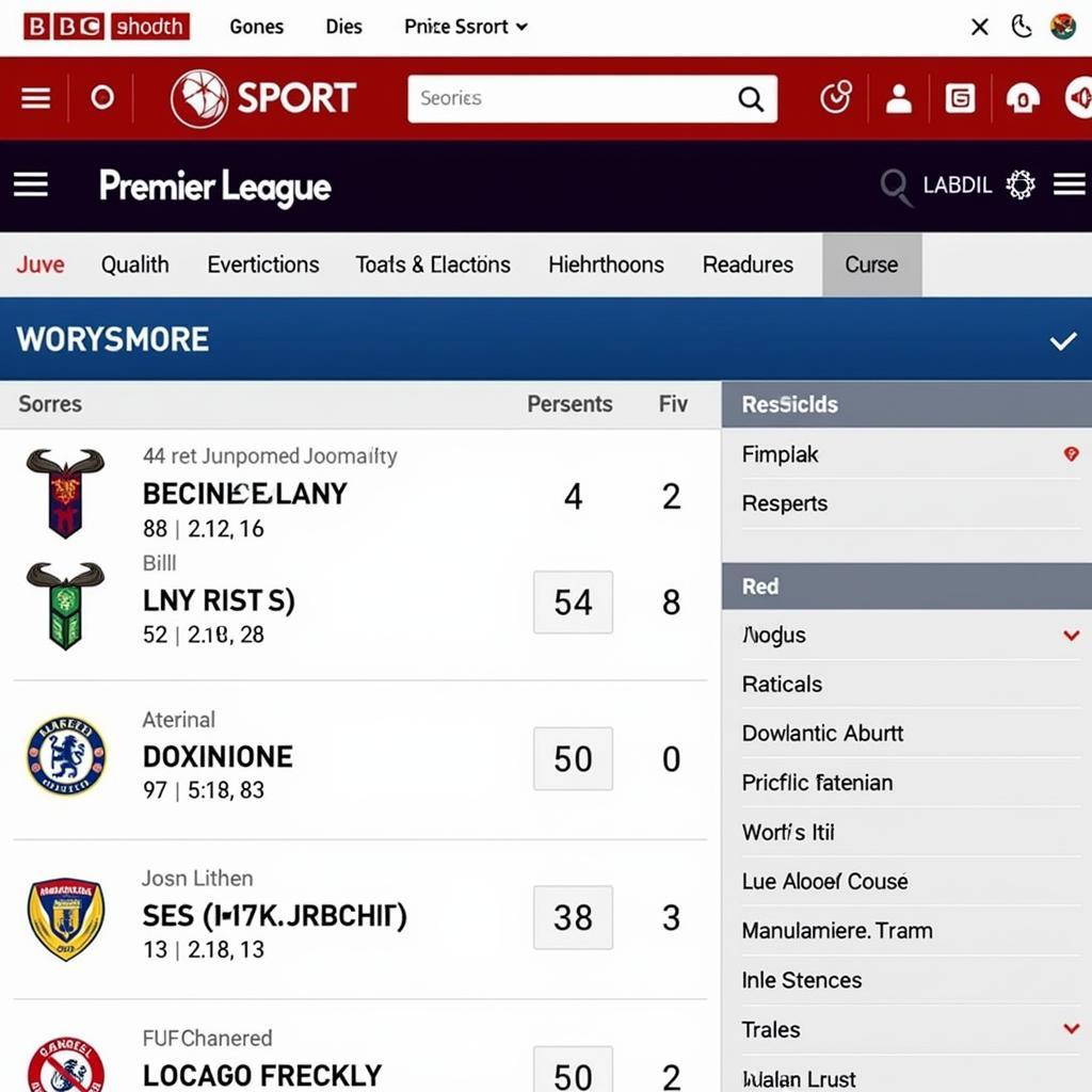 Premier League live scores on BBC Sport website