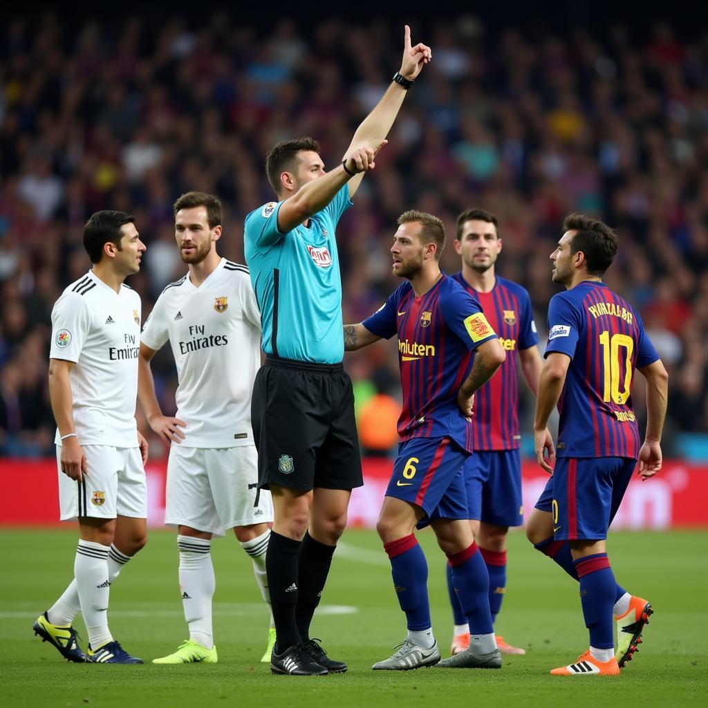 The referee blows the final whistle in the 2019 El Clasico match between Real Madrid and Barcelona.