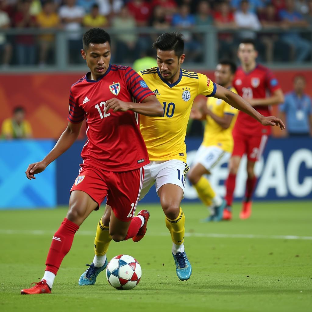 SEA Games football players competing for the ball