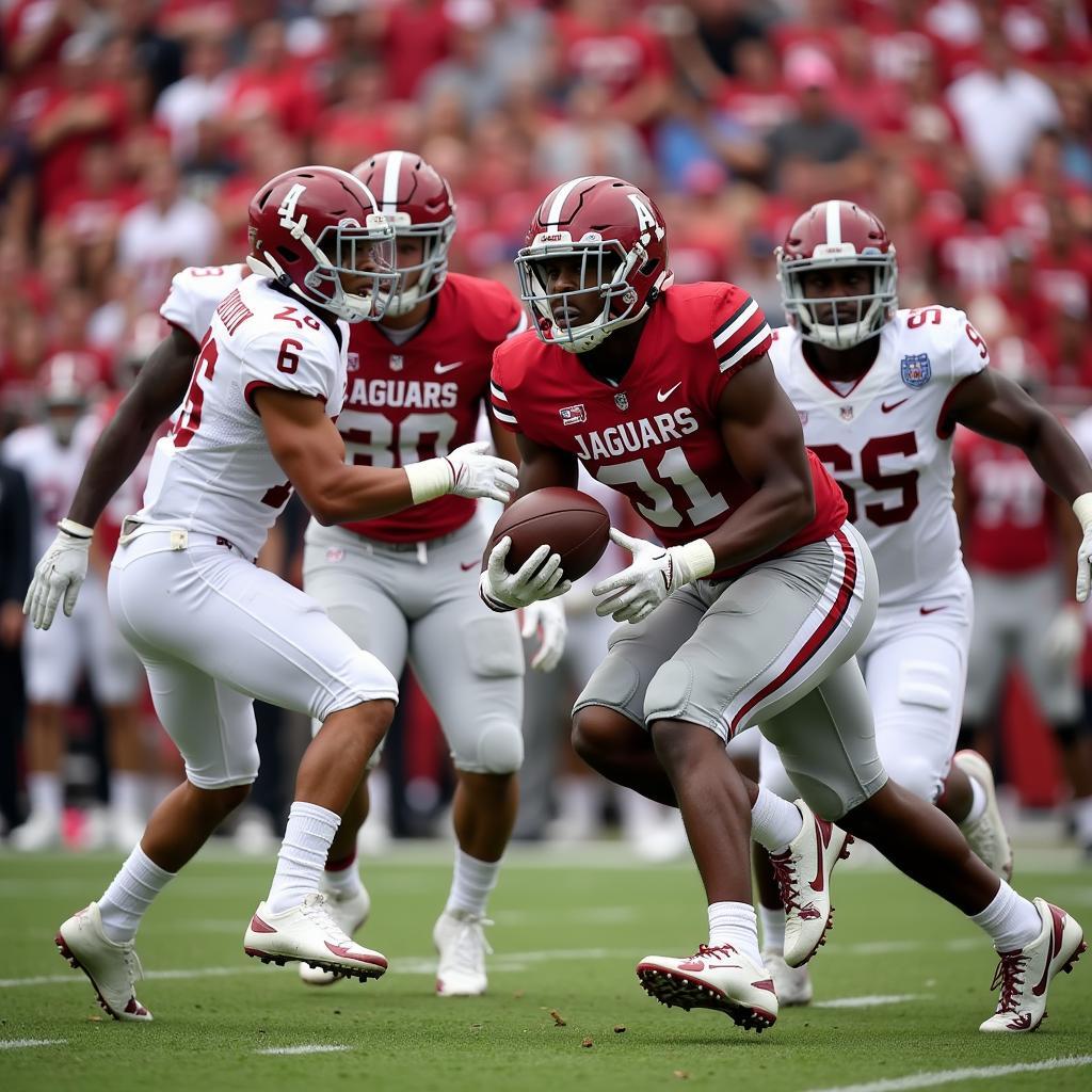 South Alabama Jaguars football team in action during a live game