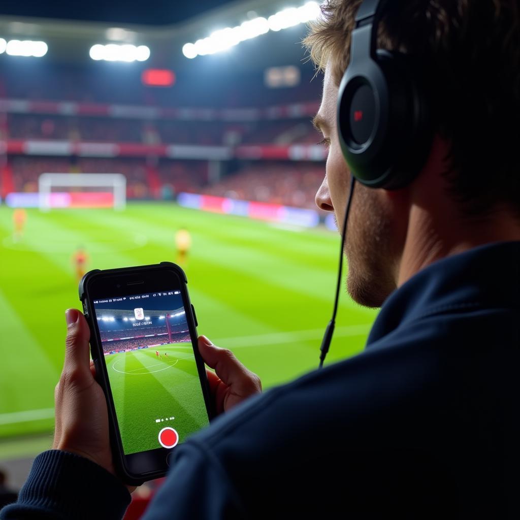 A person streaming English Football League on their mobile phone.