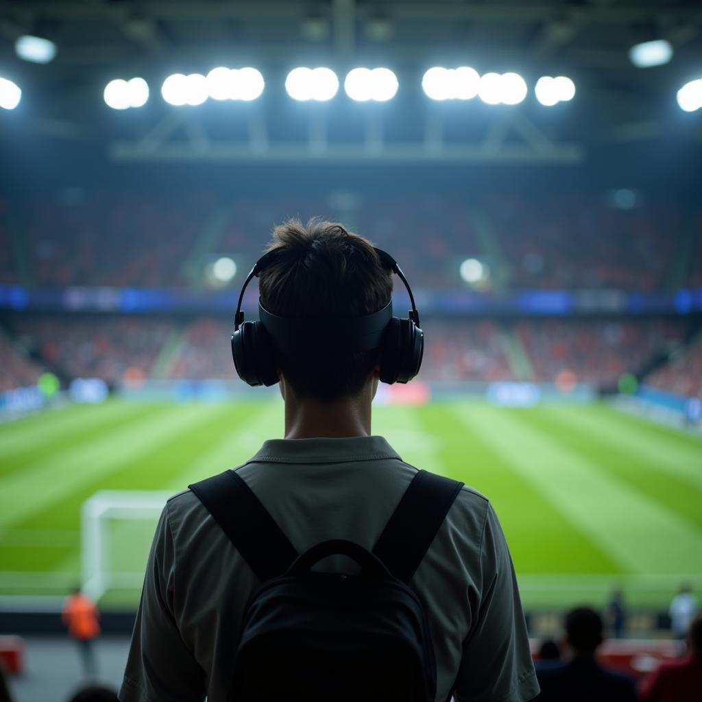 Person wearing a VR headset watching football