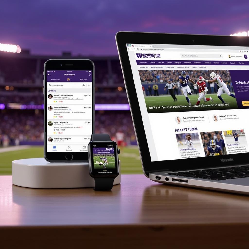 Washington Huskies football live score update on a mobile phone and laptop, showing fans checking the latest results.