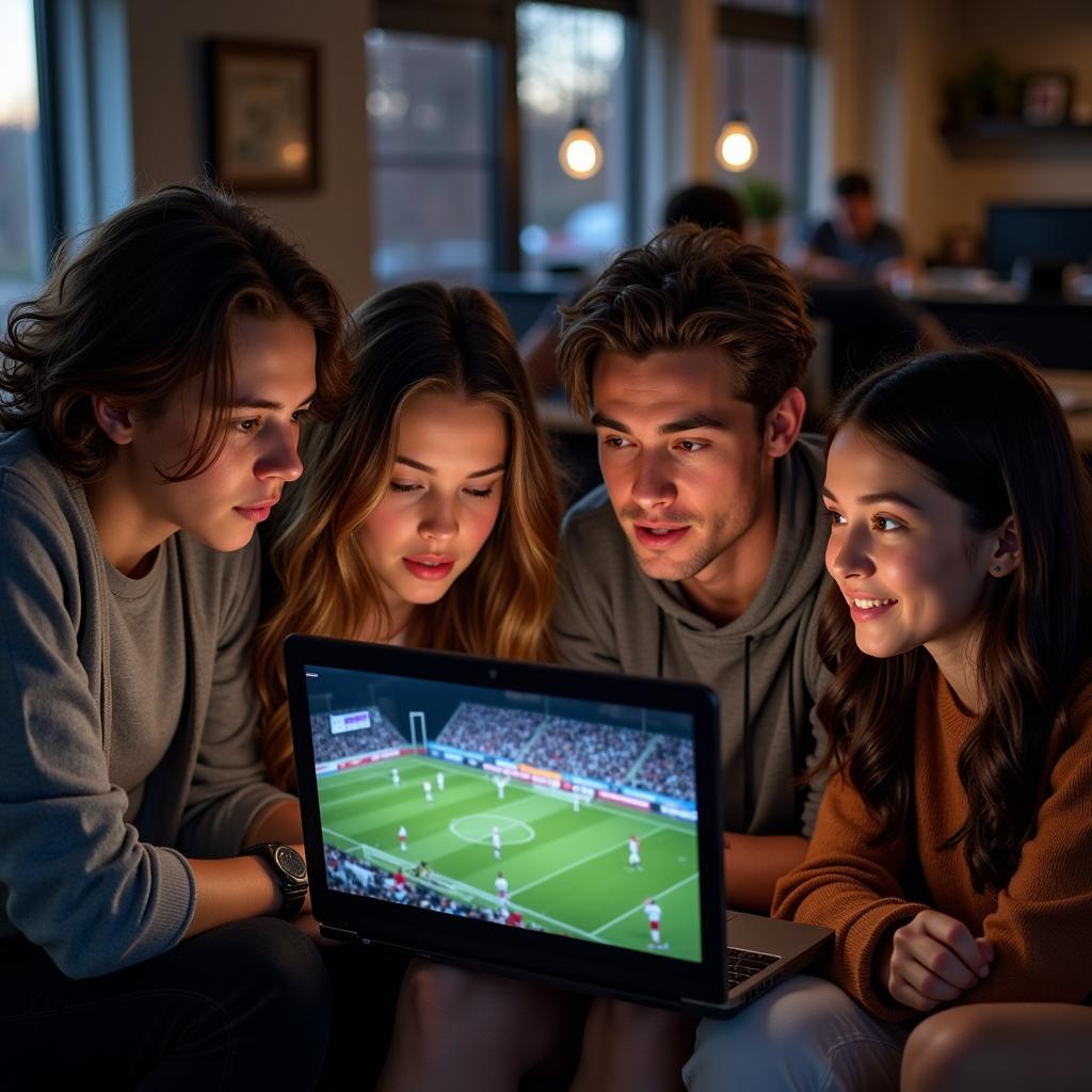 Watching Brandon High School Football Online: Fans gathered around a laptop, excitedly watching a live stream of the game.