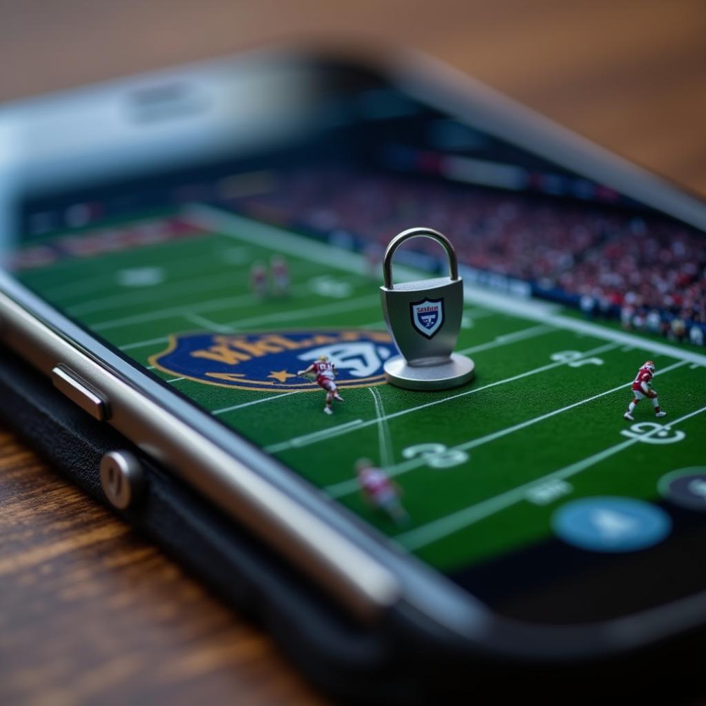 A person watching a college football game on their mobile phone using a secure VPN connection.