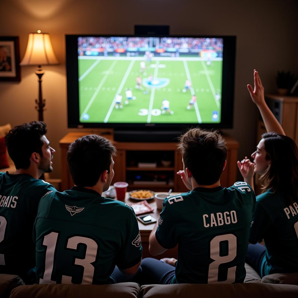 Fans watching the Eagles game live at home