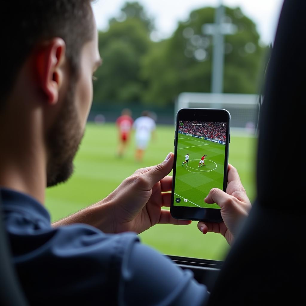 Watching live football on a mobile device.