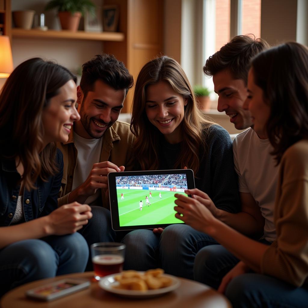 Watching Live Football on Tablet with Friends