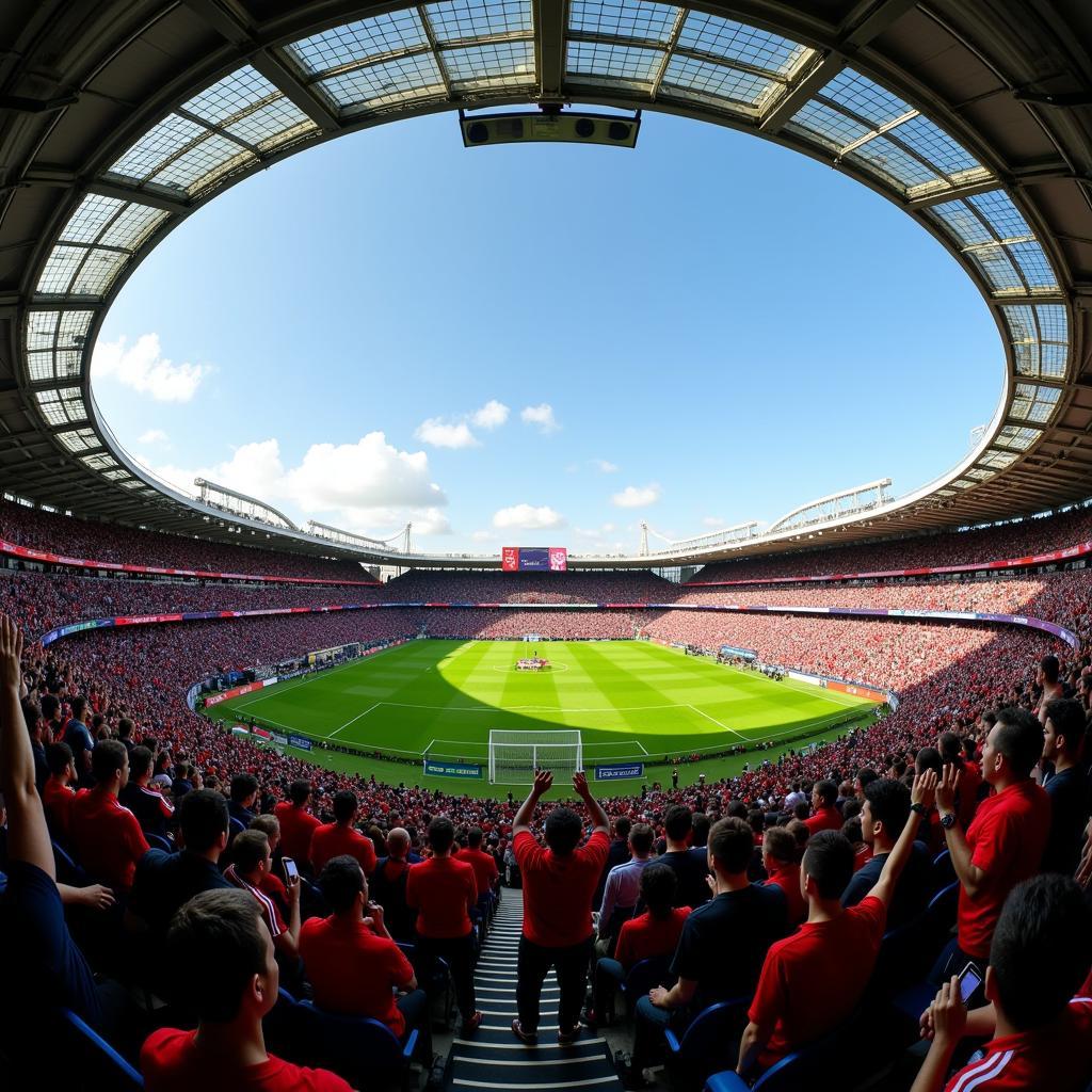 Watching live football at a stadium