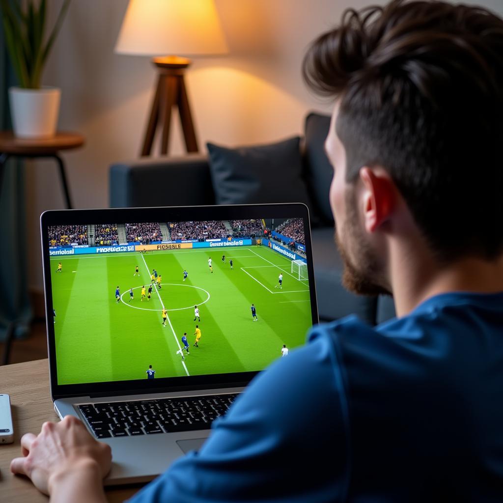 A person watching Swedish football online on their laptop