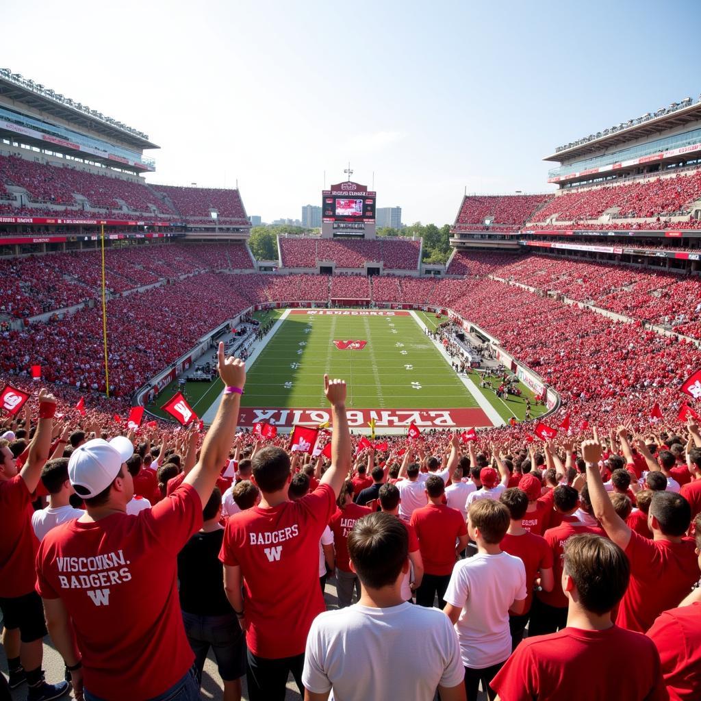 Wisconsin Badgers fans cheering in Camp Randall Stadium