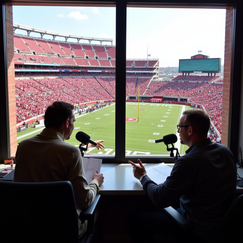 Wisconsin Badgers radio commentary team broadcasting live.