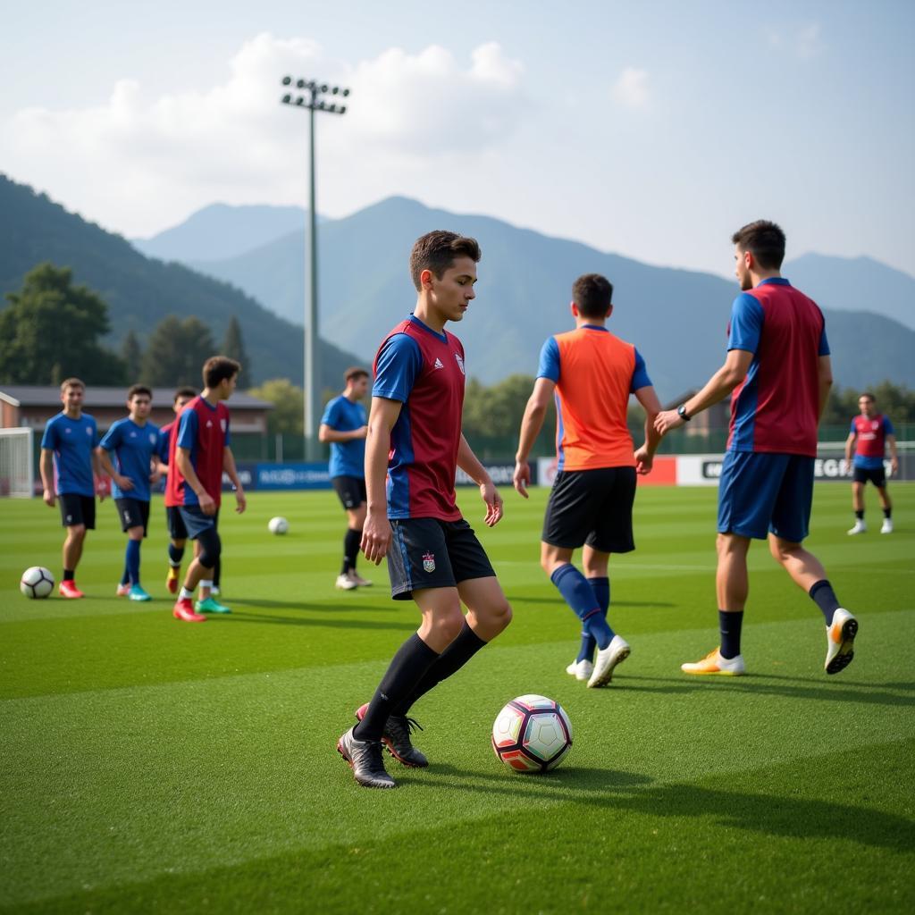 Young Kosovan football players training hard for the future.