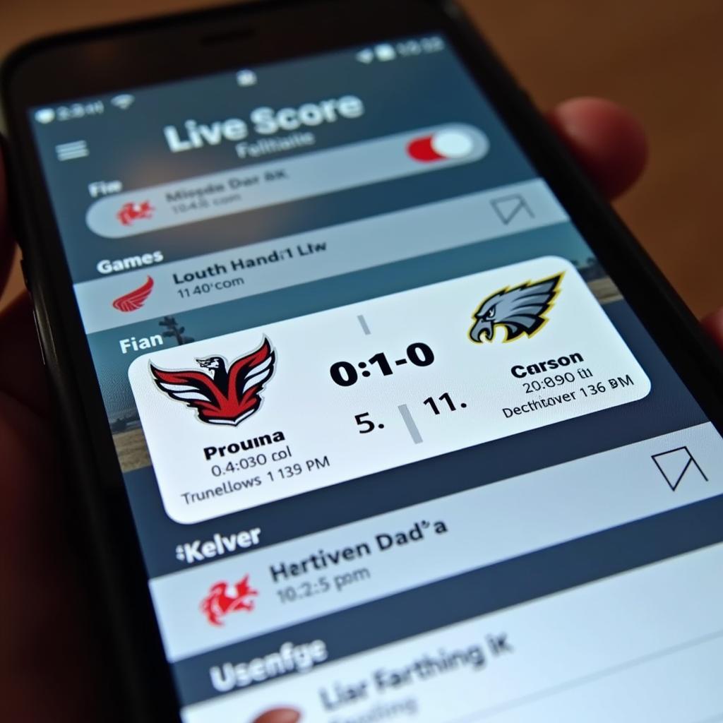 Screenshot of a youth football live score app