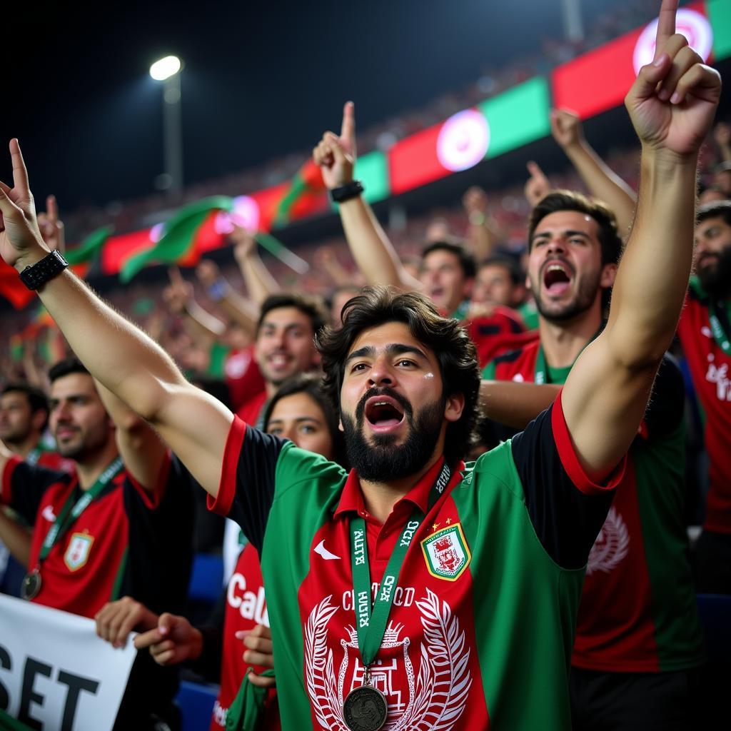 Afghanistan football fans cheering in the stadium