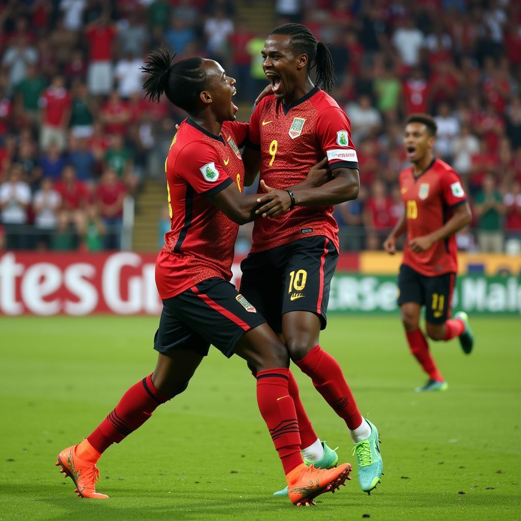 African football players celebrating a victory