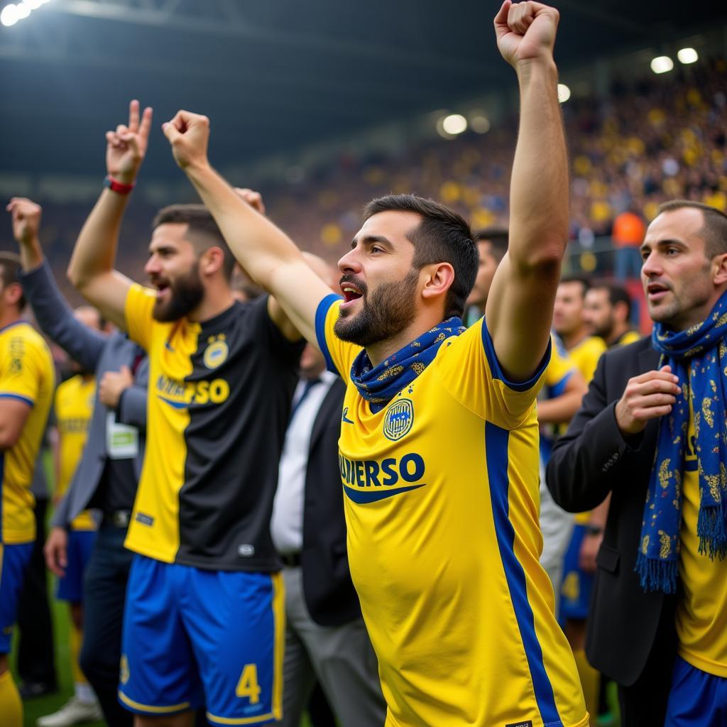 Al Nassr fans celebrating a goal during a live match