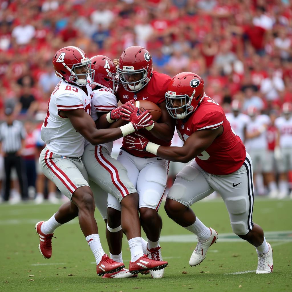 Alabama and Georgia Players Colliding During a Crucial Play