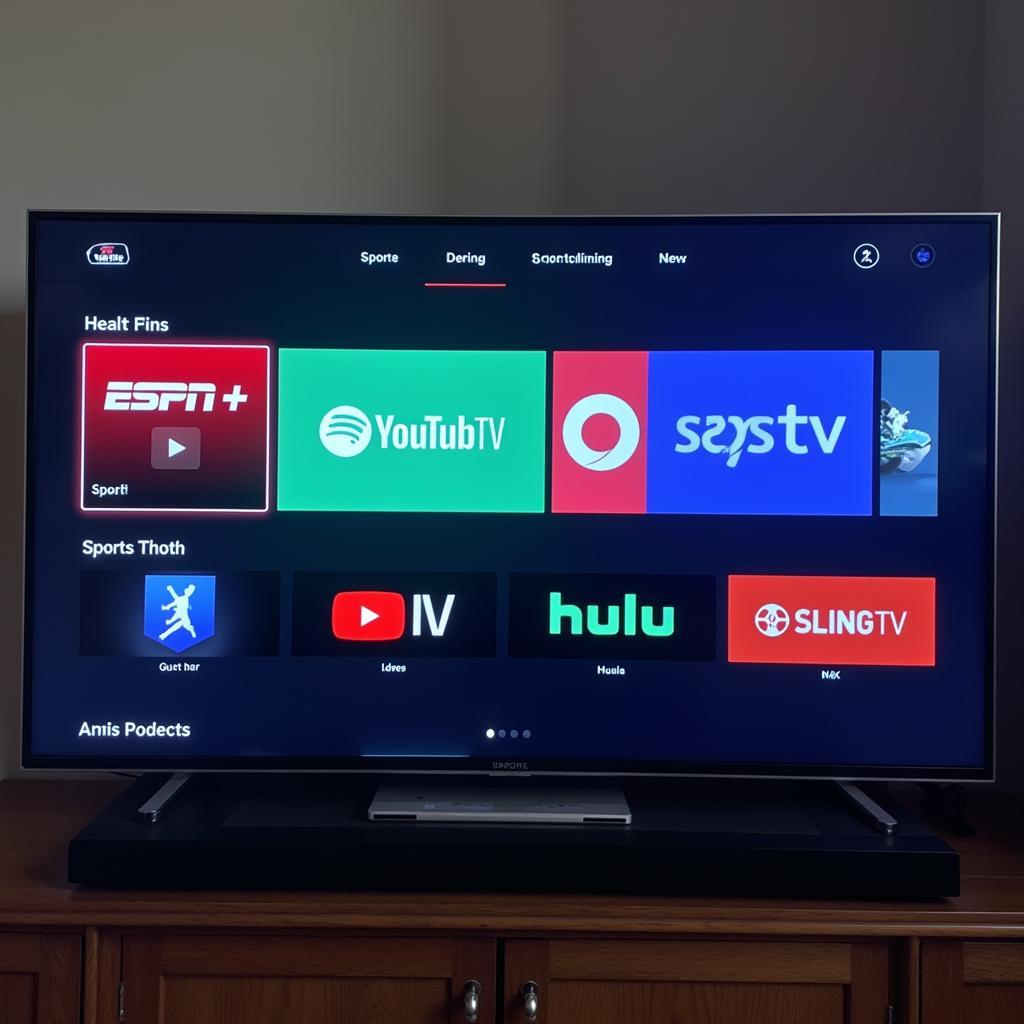 Various sports streaming platforms available on a smart TV