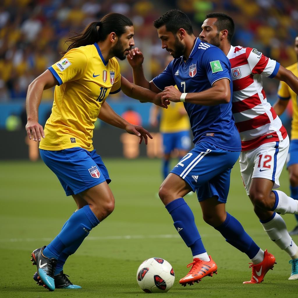 Argentina and Bolivia players facing off during a heated moment in a past match