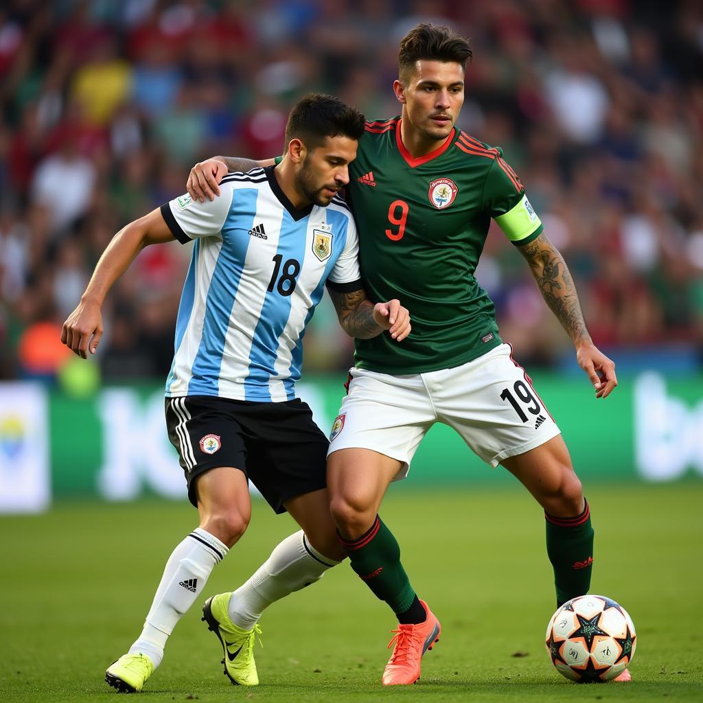 Argentina and Mexico players clashing during a heated match