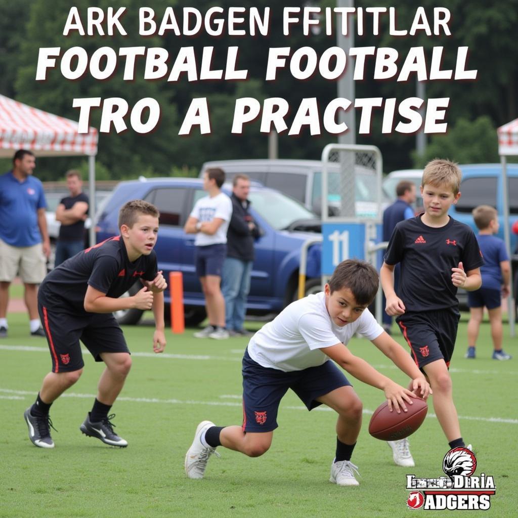 Young Arkadelphia Badgers football players practicing on the field.