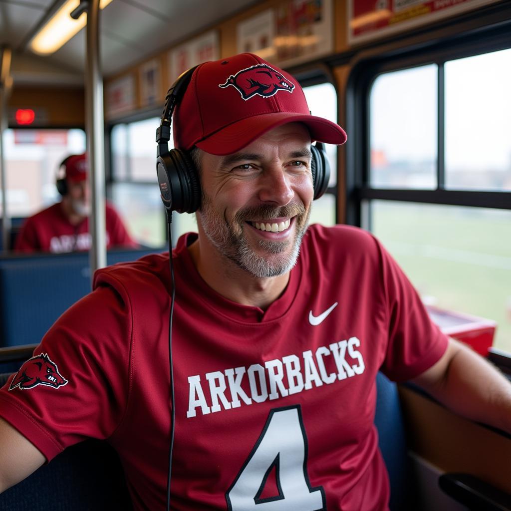 Arkansas Football Fan Listening to Game