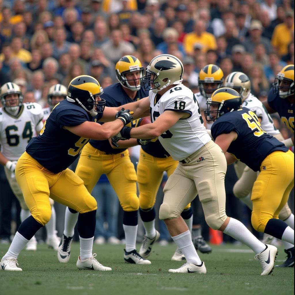 Army vs Michigan Football Rivalry - A historic photo showcasing a key moment from a past Army vs. Michigan game, highlighting the intense rivalry between the two teams.