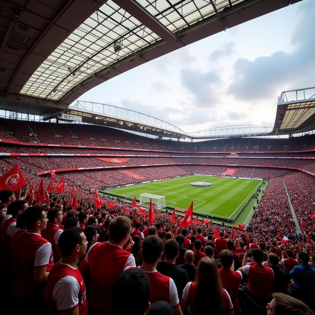 Arsenal fans fill the Emirates Stadium, creating an electric atmosphere for the football live Arsenal vs Brighton match.