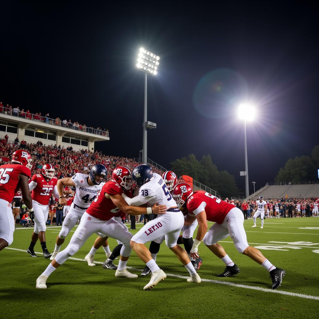 Athens High School football game action shot, showcasing the intensity and excitement of a Friday night game.