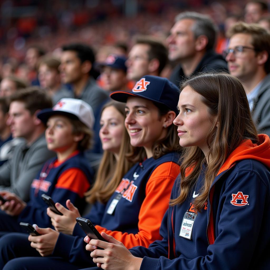 Fans listening to Auburn football live radio on their phones and radios