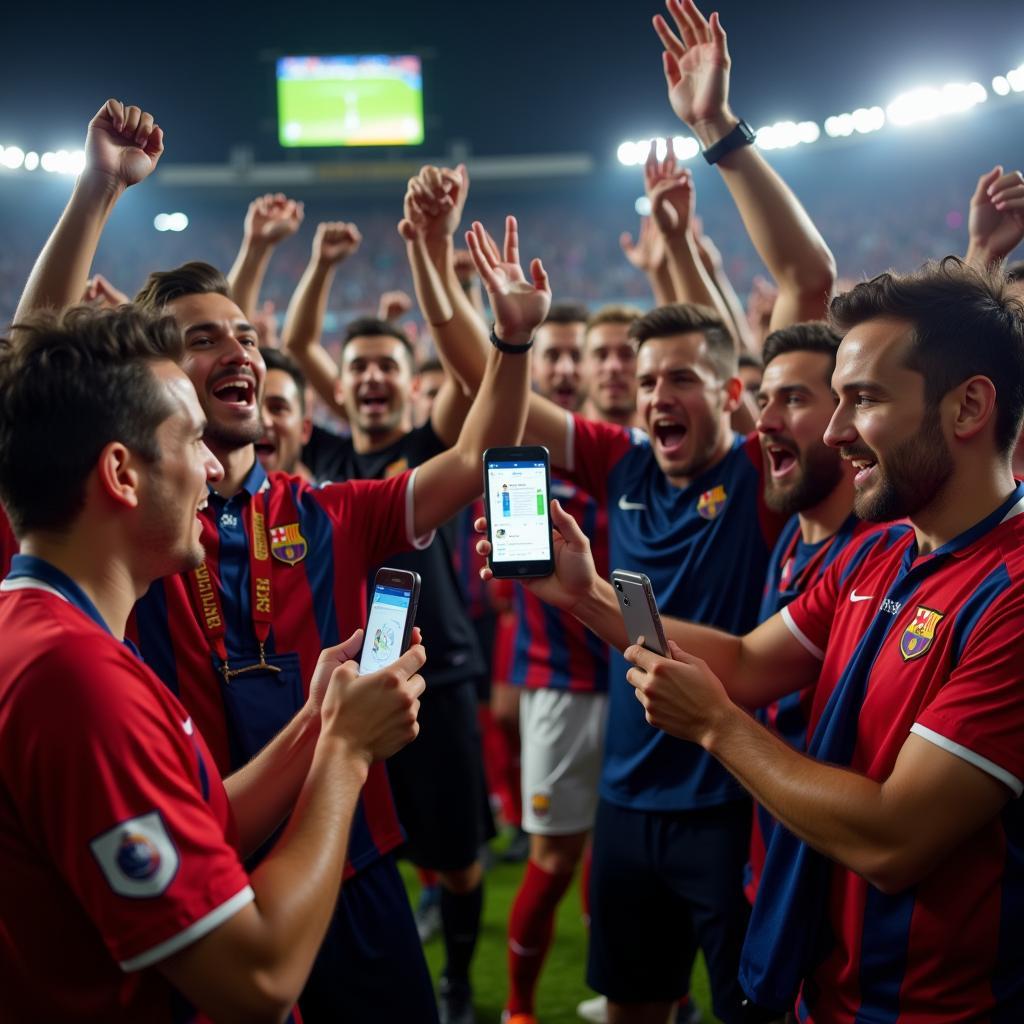 Fans Celebrating a Goal After Checking Live News Updates