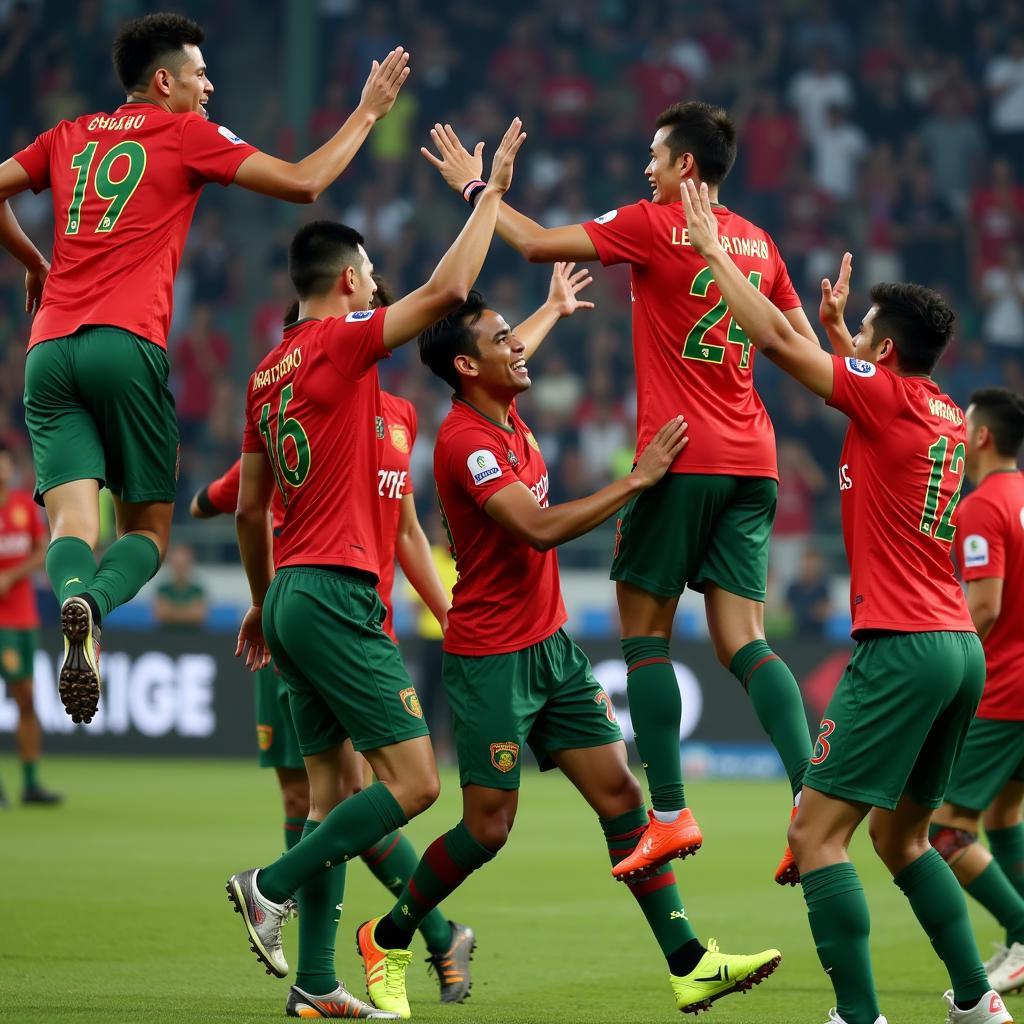 Bangladesh Premier League fans celebrating a goal after checking the live score.