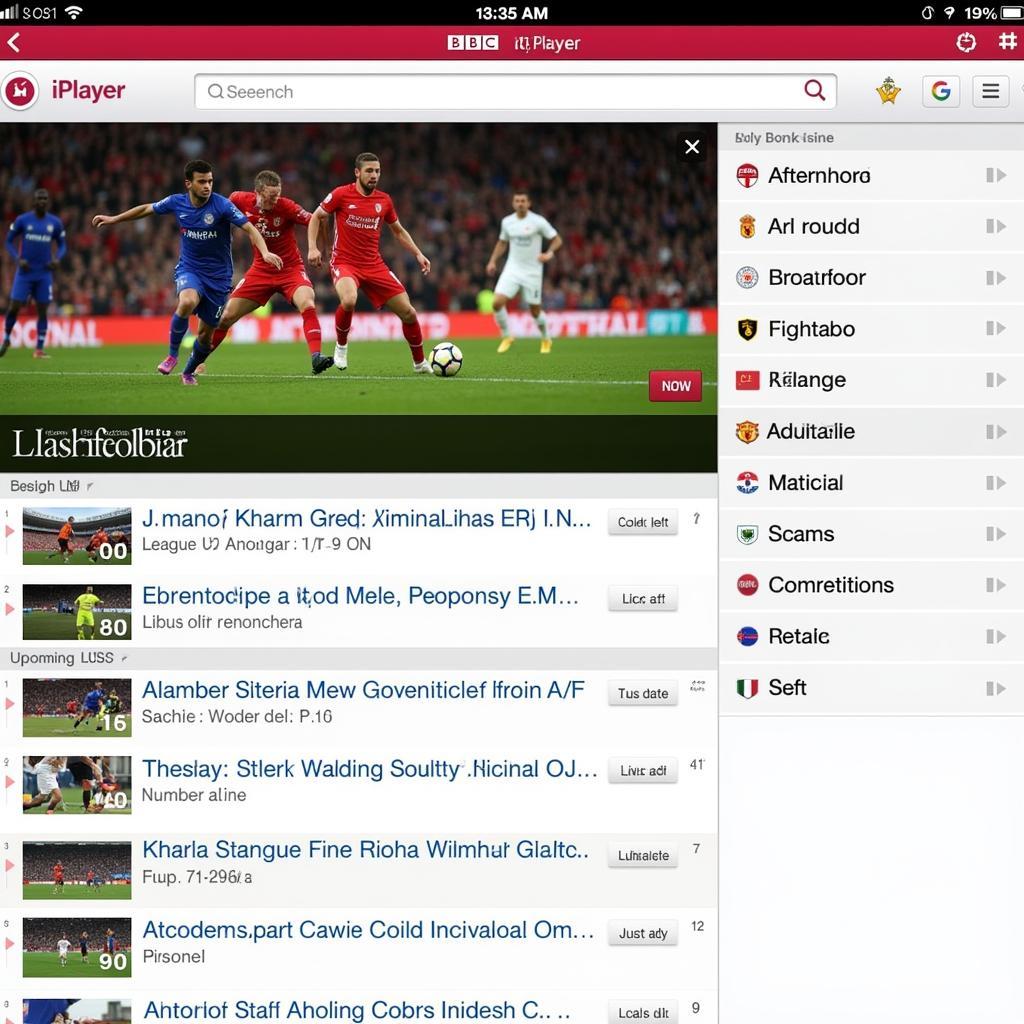 BBC iPlayer Live Football Interface