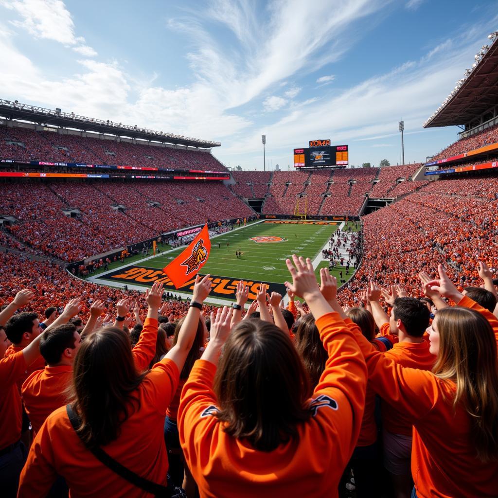 Oregon State Beaver fans celebrating a touchdown