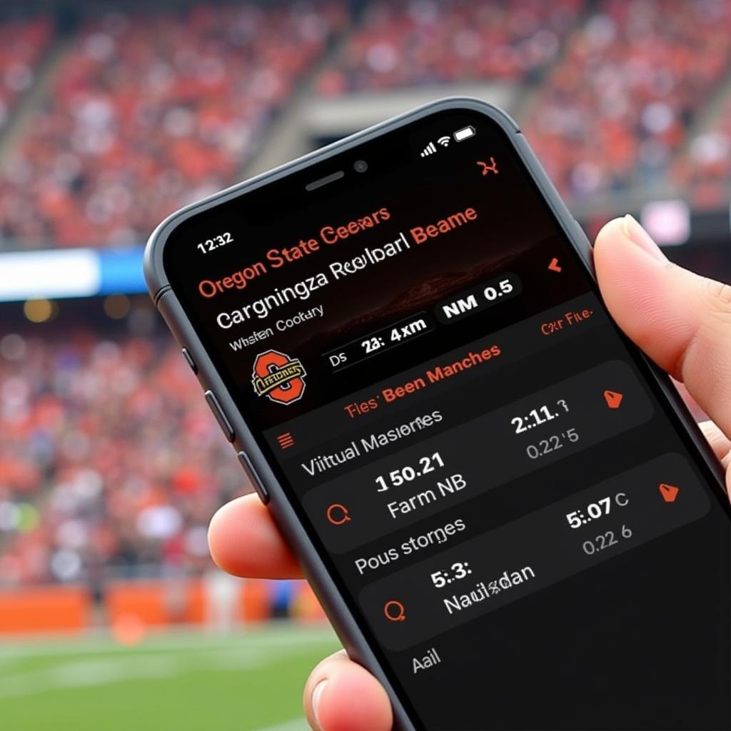 Oregon State Beavers football live score update on a mobile phone