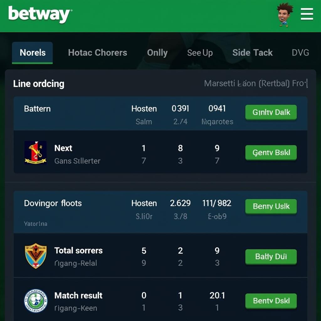 Betway Live Football Interface